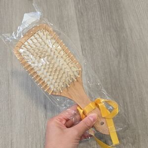 Wooden Hair Brush with Yellow Ribbon & "Nicole" Engraved
